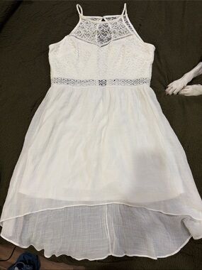 Iz Byer White Lace Halter Dress for Girls